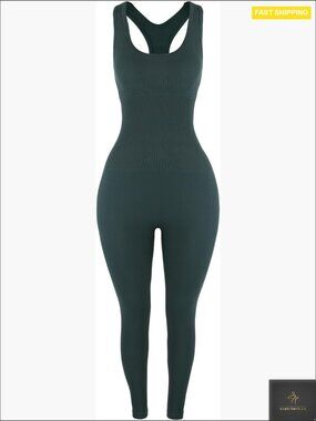 Seamless Jumpsuit Racerback Tummy Control Padded Bra Gym Yoga Workout Wear